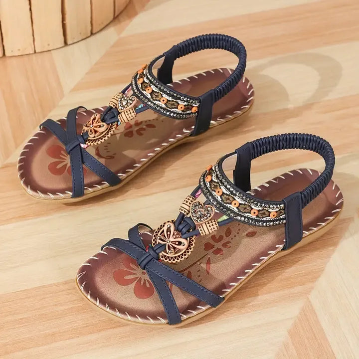 Colella | Sandali eleganti decorati con fiori e una farfalla in strass