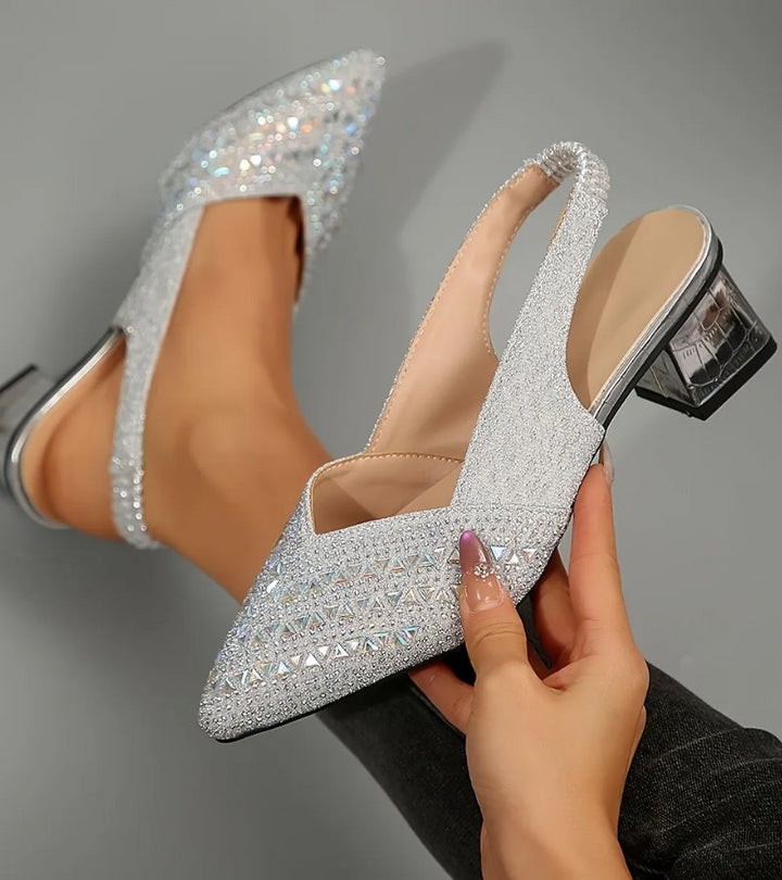 BRUNA | Eleganti slingback con strass e tacco comodo