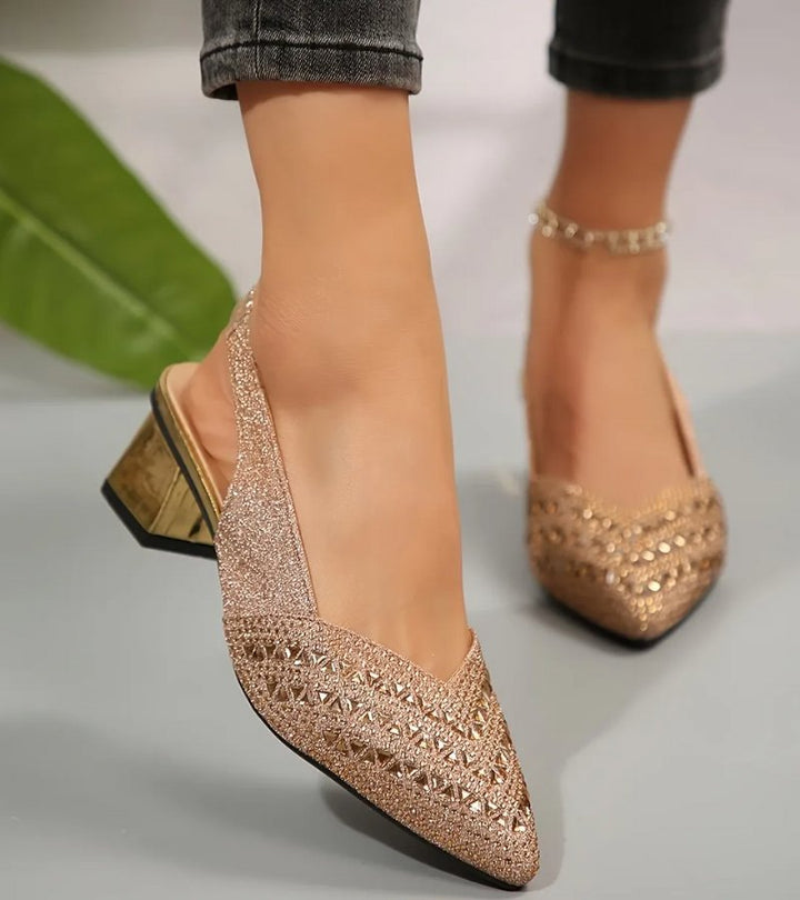 BRUNA | Eleganti slingback con strass e tacco comodo