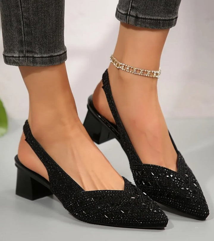 BRUNA | Eleganti slingback con strass e tacco comodo