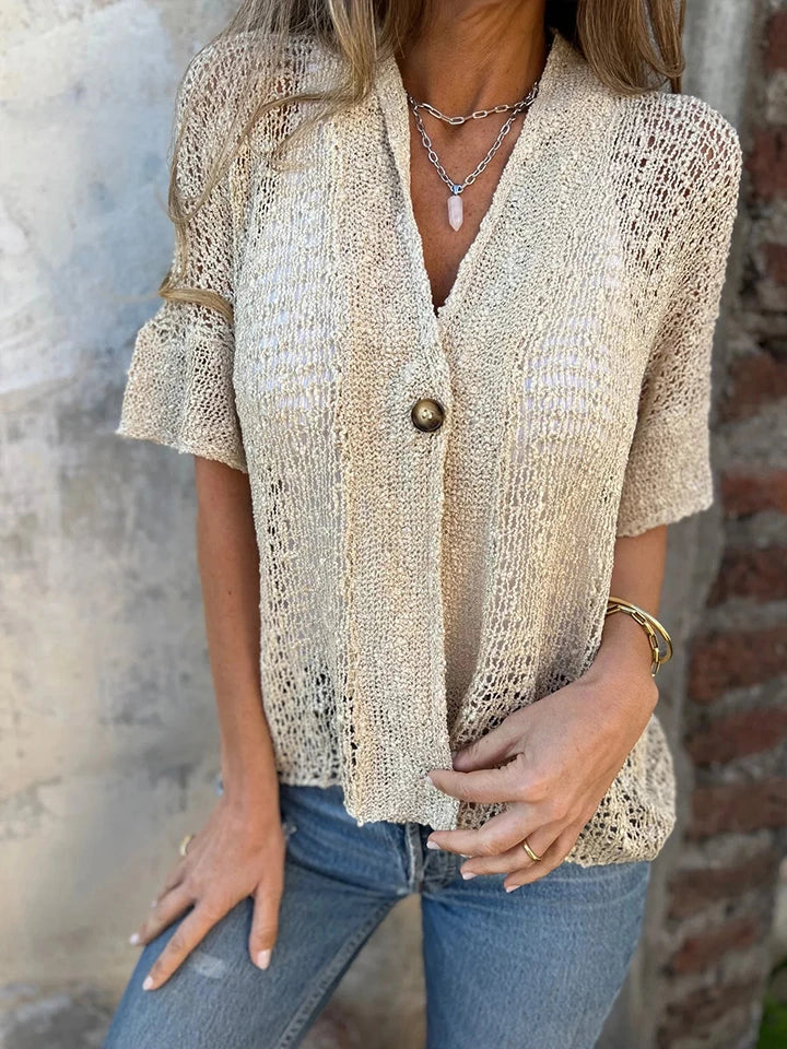 Iris | Top in maglia leggera con unico bottone