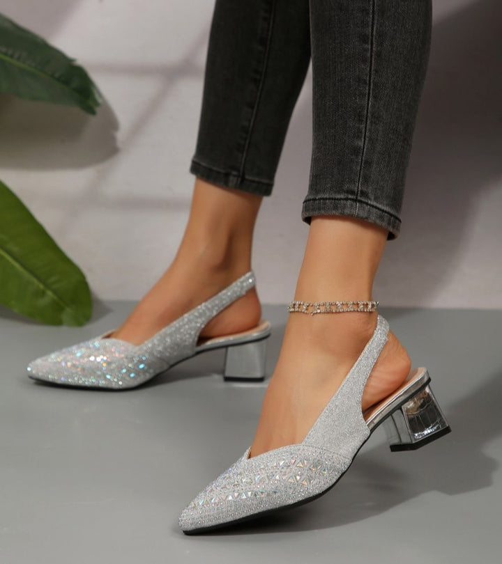 BRUNA | Eleganti slingback con strass e tacco comodo
