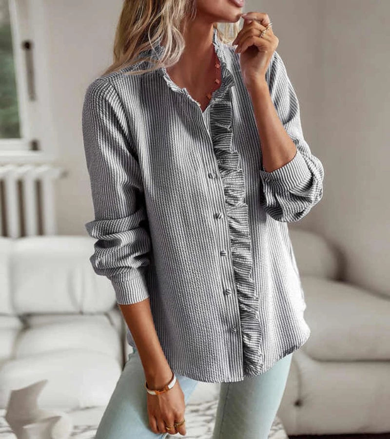 Giorgia | Raffinamento a Righe, Camicia Con Volant