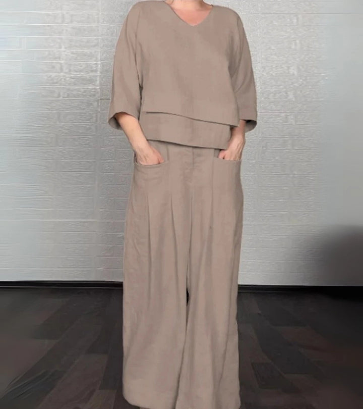 Sonja | Completo elegante da donna con top asimmetrico e pantaloni larghi