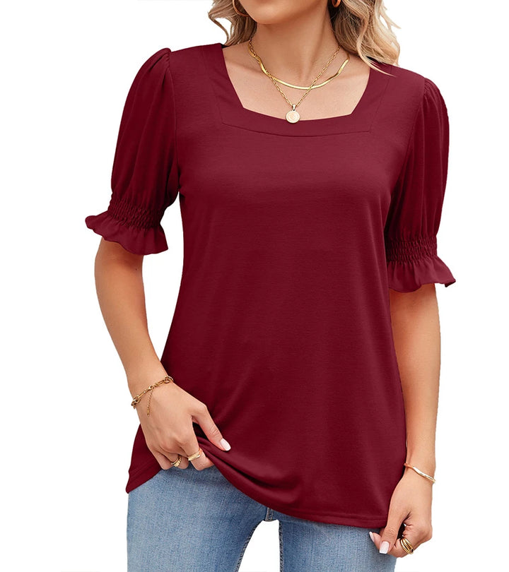 EMY | Top casual con scollo quadrato e maniche arricciate