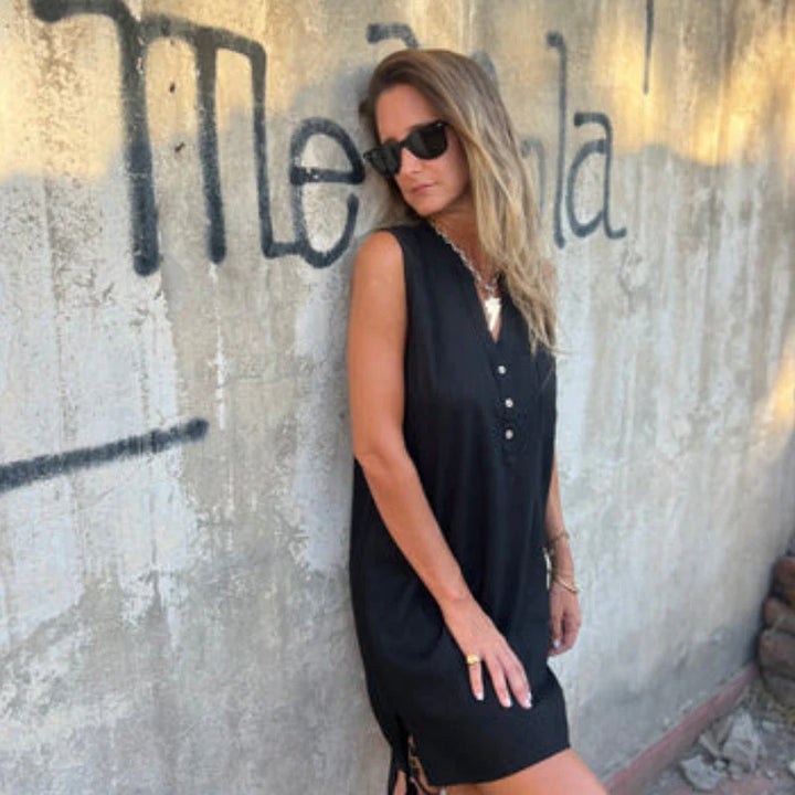 Mirna | Abito senza maniche con abbottonatura e scollo a V