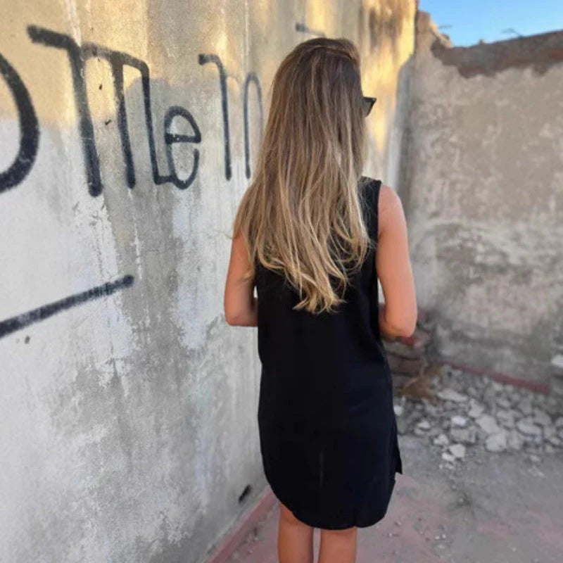 Mirna | Abito senza maniche con abbottonatura e scollo a V