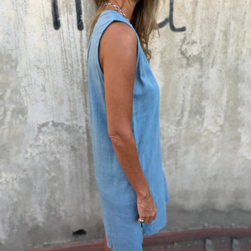 Mirna | Abito senza maniche con abbottonatura e scollo a V