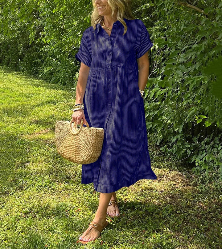 Gloria | Abito a righe con bottoni e tasche funzionali