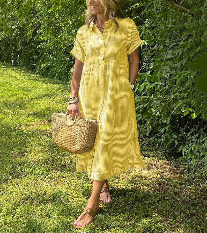 Gloria | Abito a righe con bottoni e tasche funzionali