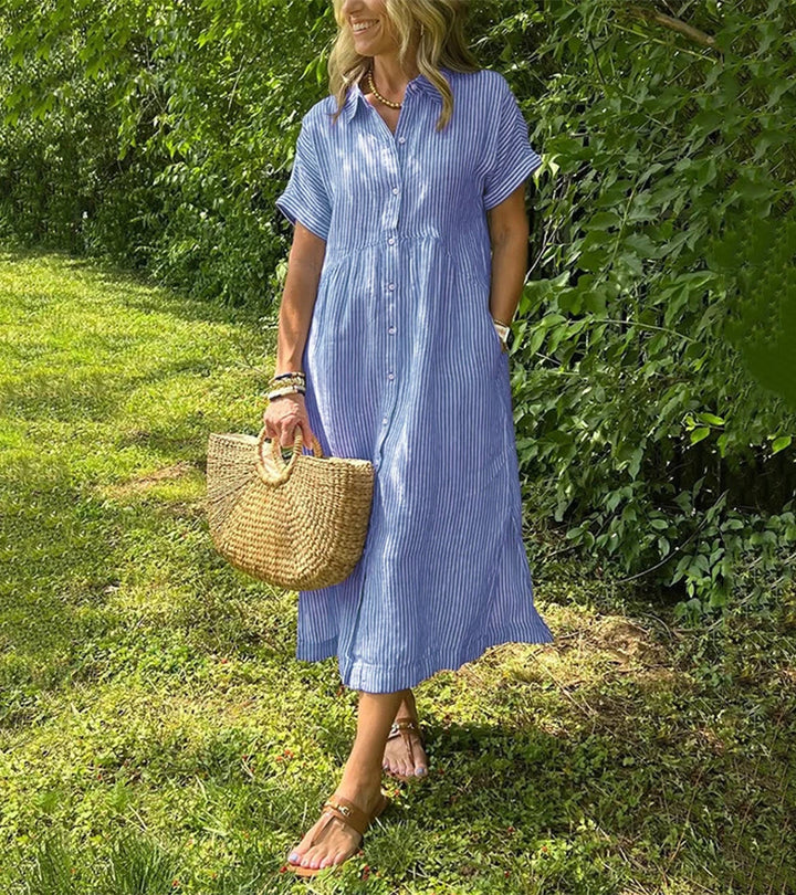 Gloria | Abito a righe con bottoni e tasche funzionali