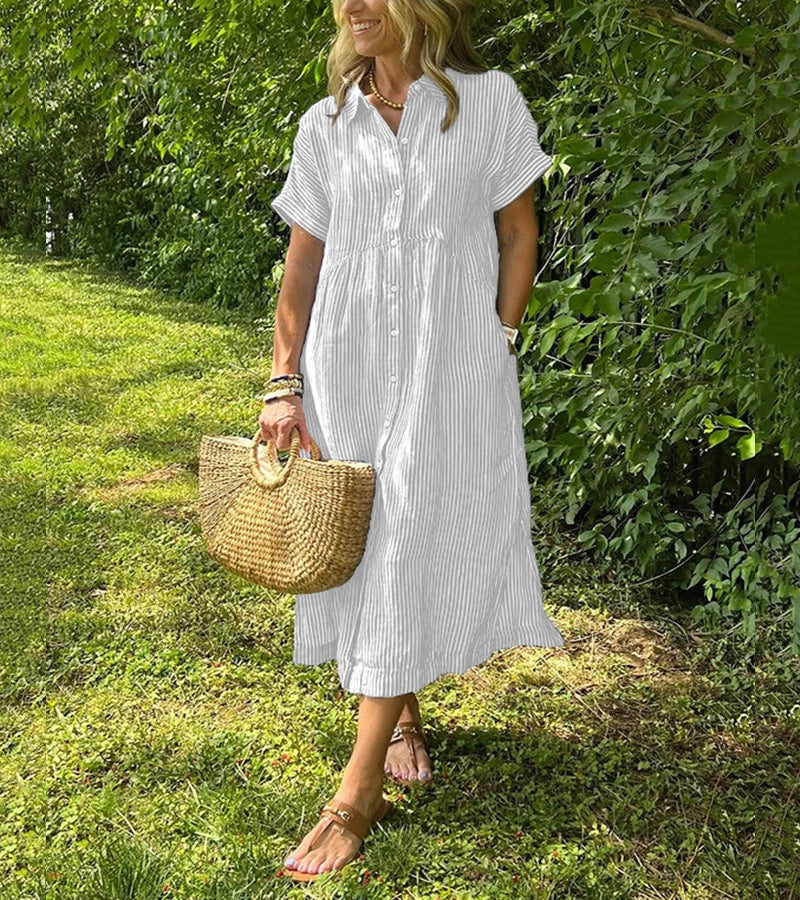 Gloria | Abito a righe con bottoni e tasche funzionali