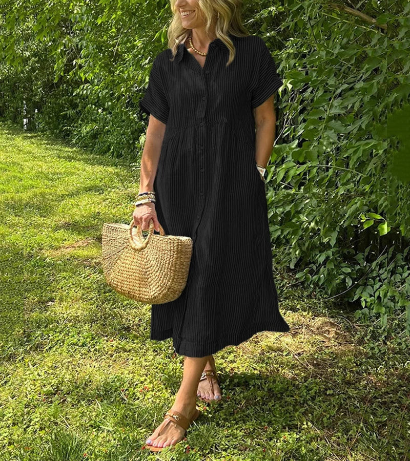 Gloria | Abito a righe con bottoni e tasche funzionali
