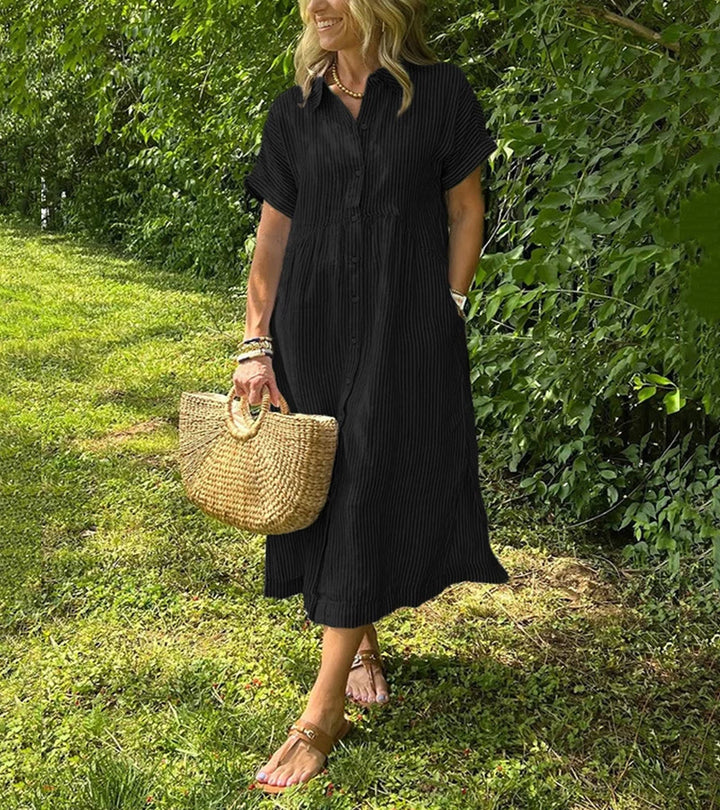 Gloria | Abito a righe con bottoni e tasche funzionali