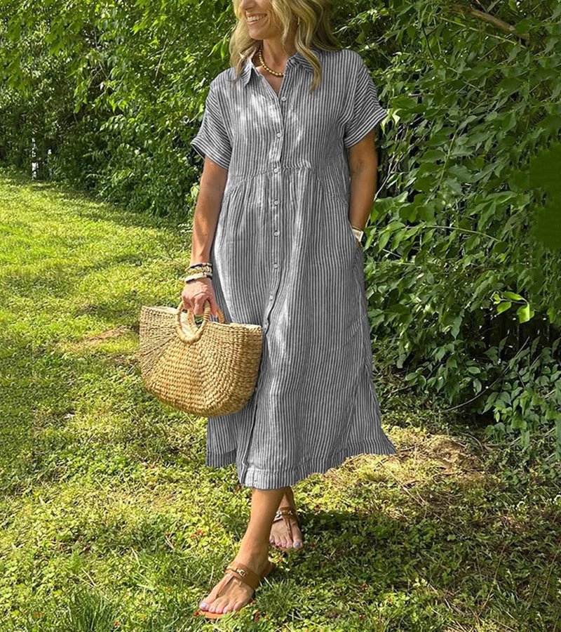 Gloria | Abito a righe con bottoni e tasche funzionali