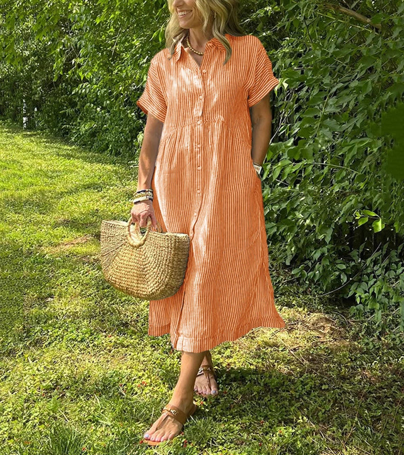 Gloria | Abito a righe con bottoni e tasche funzionali