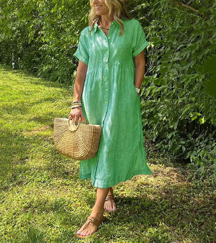 Gloria | Abito a righe con bottoni e tasche funzionali
