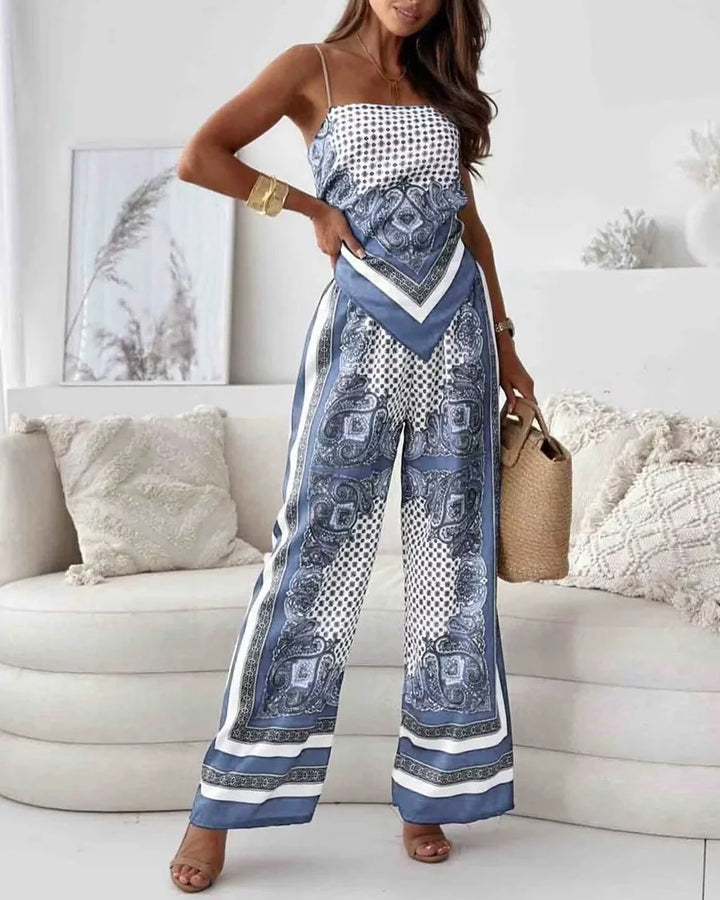 Alya | Completo due pezzi elegante con gilet e pantaloni stampati con lacci
