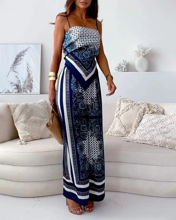 Alya | Completo due pezzi elegante con gilet e pantaloni stampati con lacci