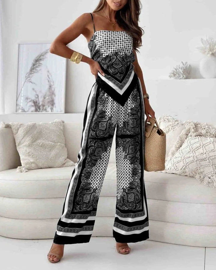 Alya | Completo due pezzi elegante con gilet e pantaloni stampati con lacci