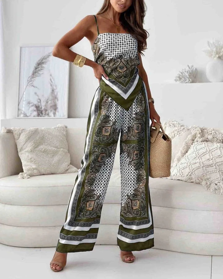 Alya | Completo due pezzi elegante con gilet e pantaloni stampati con lacci