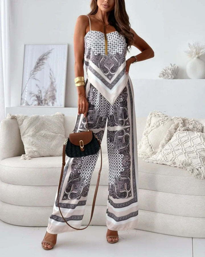 Alya | Completo due pezzi elegante con gilet e pantaloni stampati con lacci