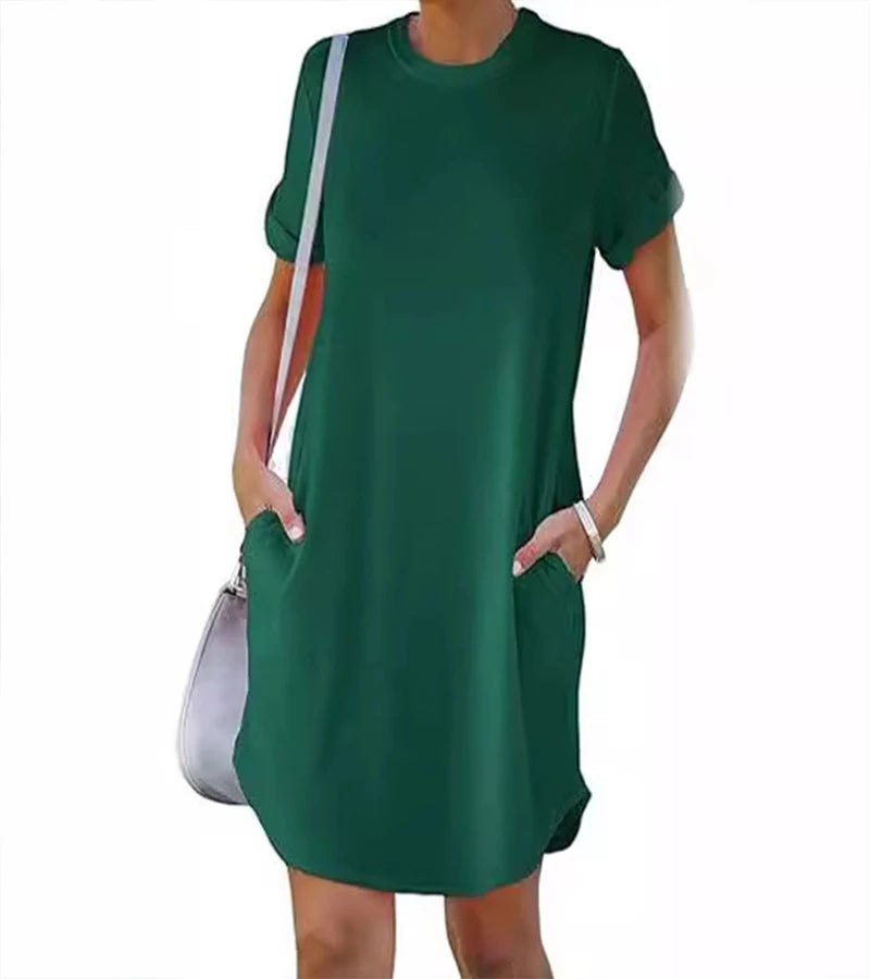Cinzia | Abito T-shirt casual a maniche corte con tasca