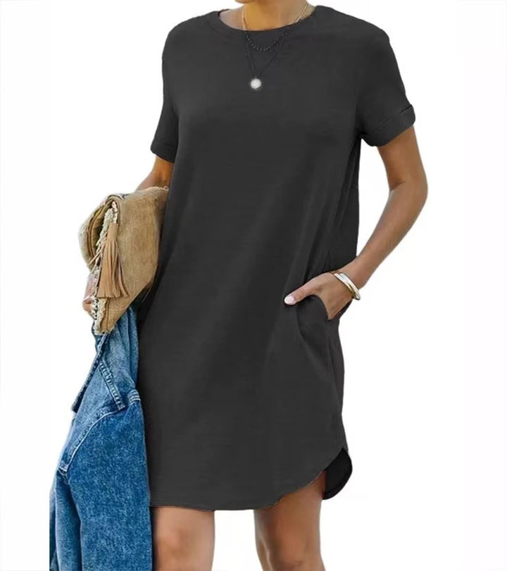 Cinzia | Abito T-shirt casual a maniche corte con tasca