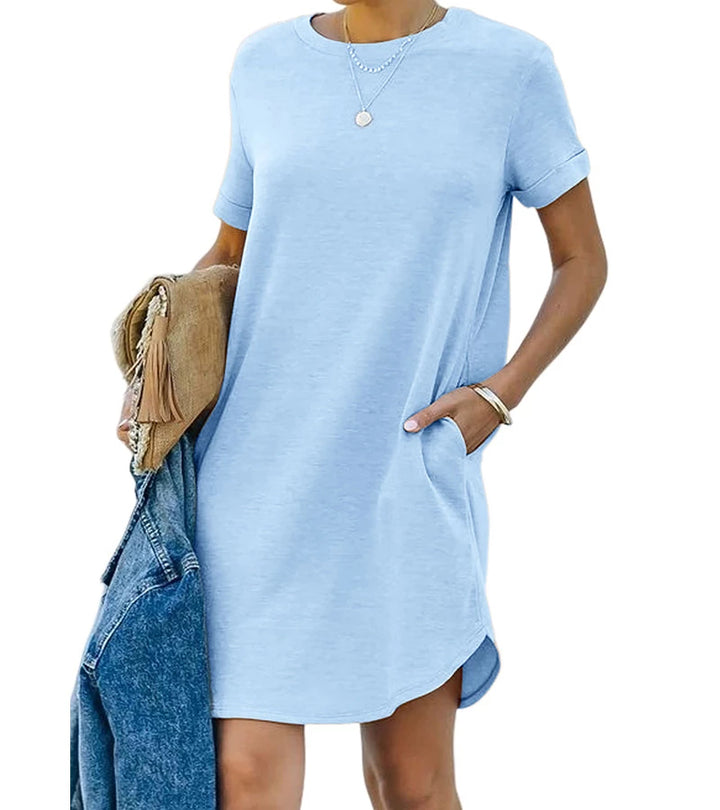 Cinzia | Abito T-shirt casual a maniche corte con tasca