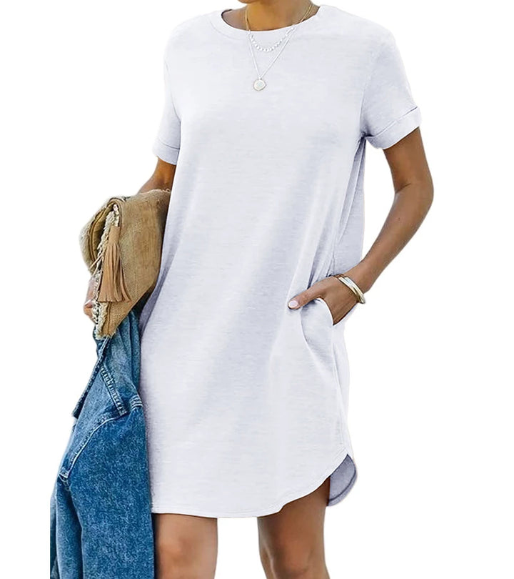 Cinzia | Abito T-shirt casual a maniche corte con tasca