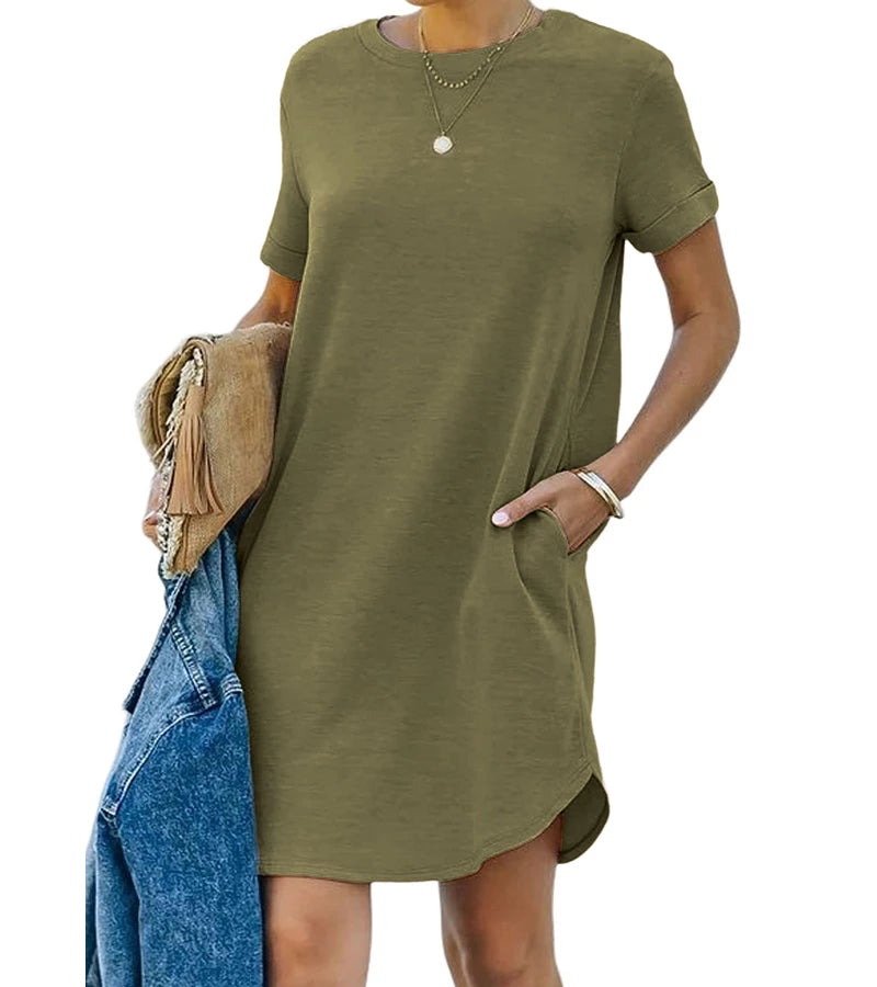 Cinzia | Abito T-shirt casual a maniche corte con tasca