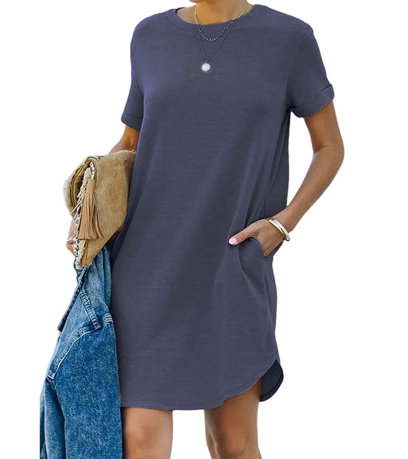 Cinzia | Abito T-shirt casual a maniche corte con tasca