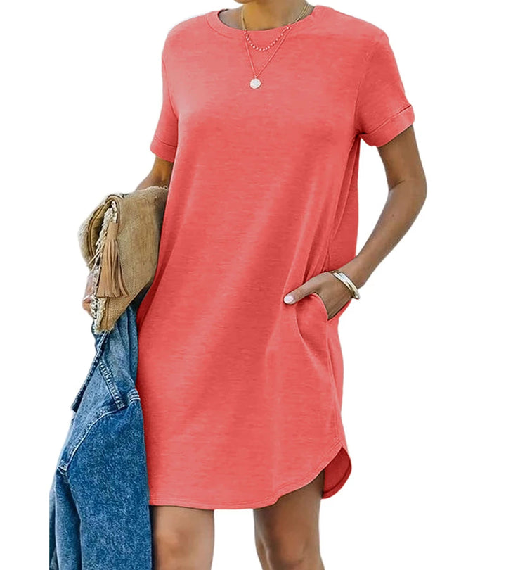 Cinzia | Abito T-shirt casual a maniche corte con tasca