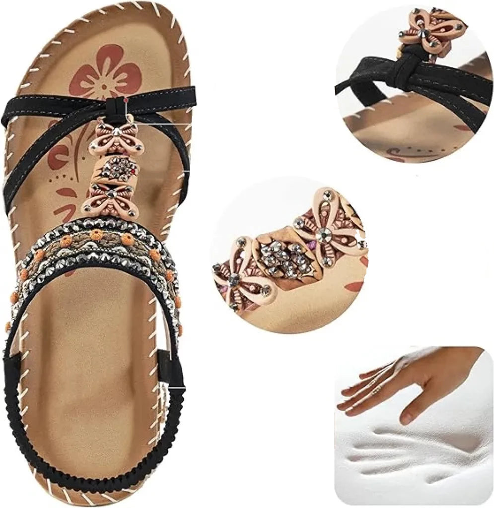 Colella | Sandali eleganti decorati con fiori e una farfalla in strass