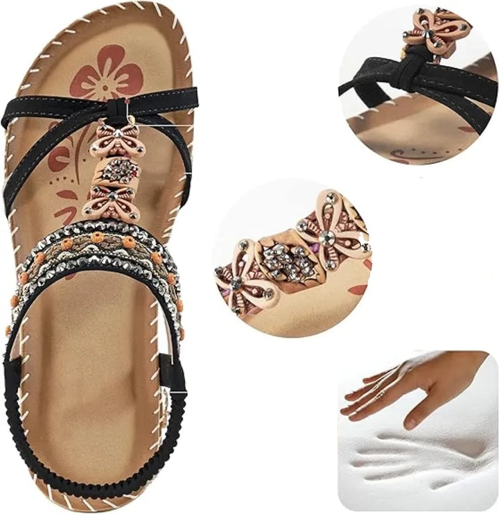 Colella | Sandali eleganti decorati con fiori e una farfalla in strass