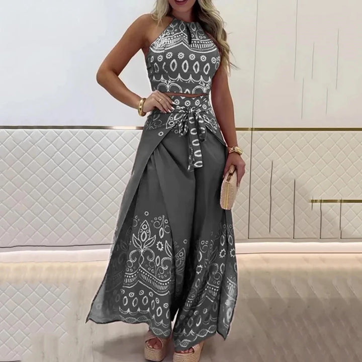 Ouad | Completo rétro chic con top etnico a schiena scoperta e pantaloni ampi