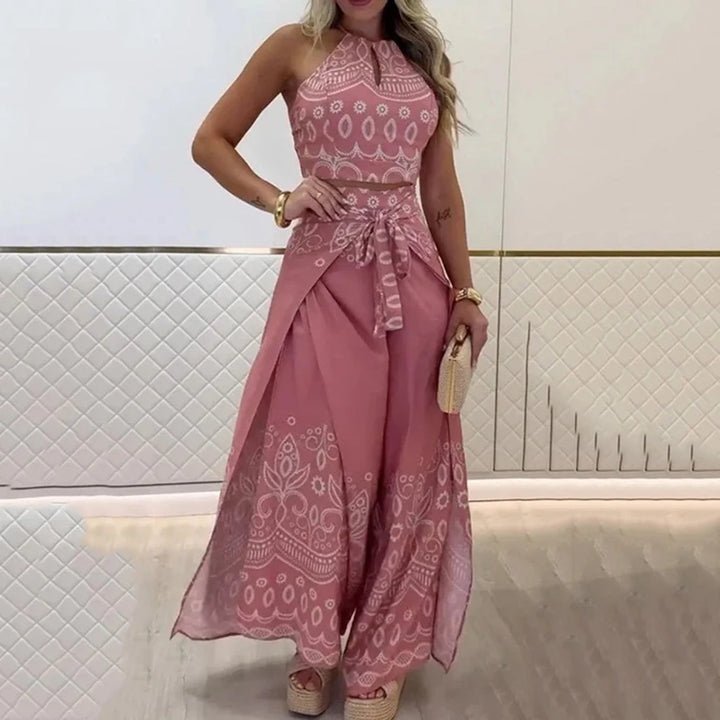 Ouad | Completo rétro chic con top etnico a schiena scoperta e pantaloni ampi