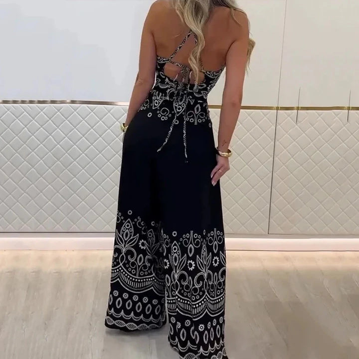 Ouad | Completo rétro chic con top etnico a schiena scoperta e pantaloni ampi