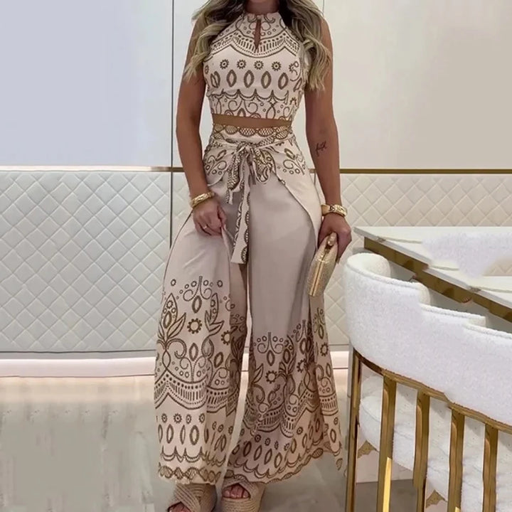 Ouad | Completo rétro chic con top etnico a schiena scoperta e pantaloni ampi