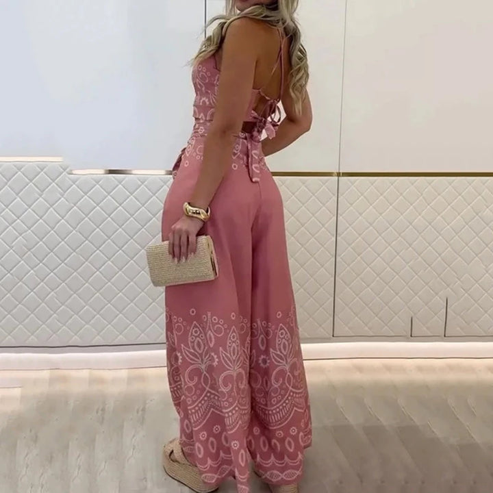 Ouad | Completo rétro chic con top etnico a schiena scoperta e pantaloni ampi