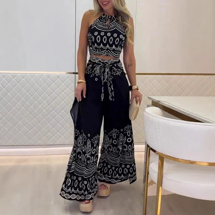 Ouad | Completo rétro chic con top etnico a schiena scoperta e pantaloni ampi