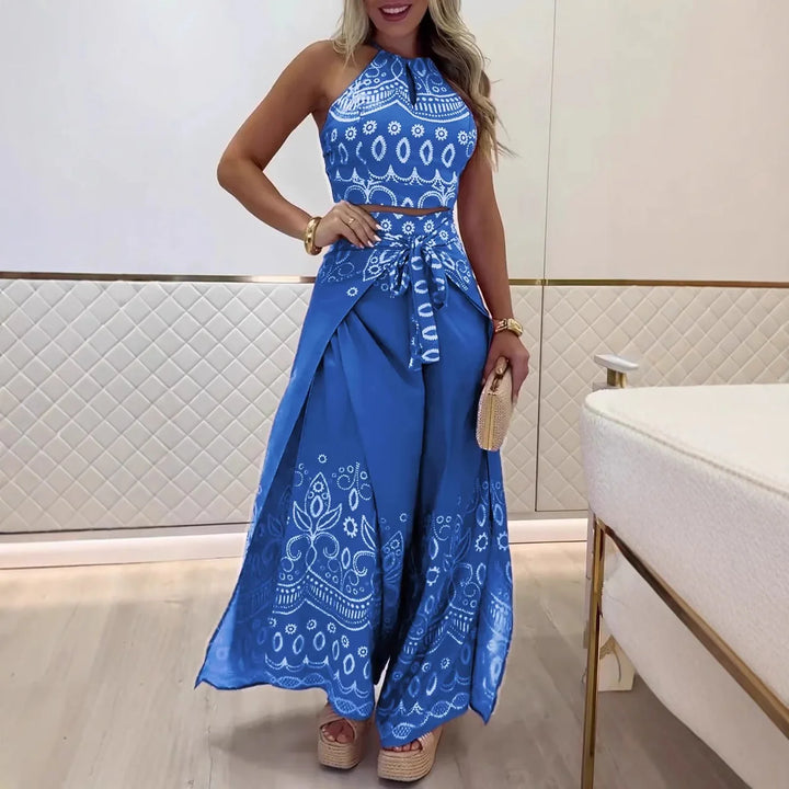 Ouad | Completo rétro chic con top etnico a schiena scoperta e pantaloni ampi