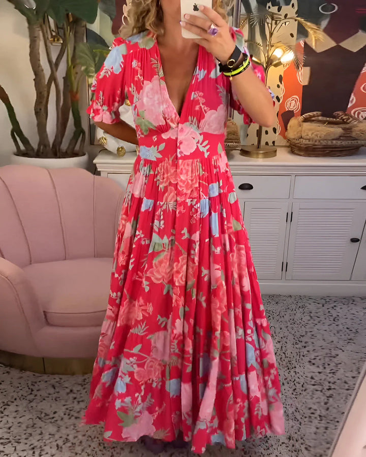 Carine | Abito a fiori con scollo a V e tasca